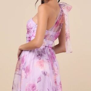 Dramatically Lovely Lavender Floral One-Shoulder Maxi Dress